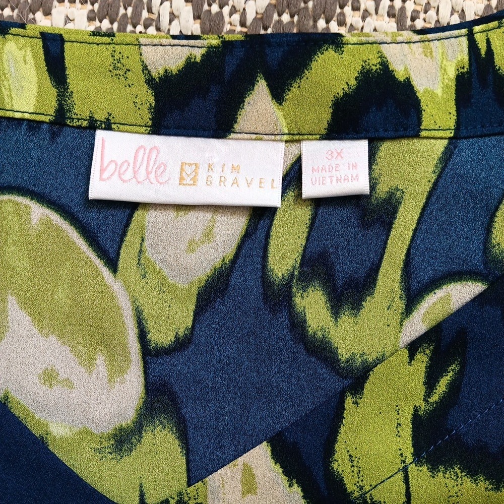 Bellisima by Kim Gravel Tunic Womens Plus 3X Green Blue Flowing Geometric Career - Picture 11 of 12